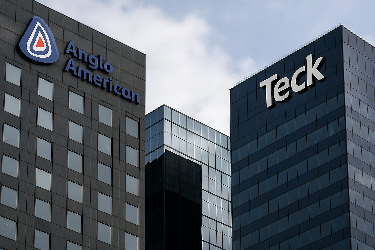 Anglo American and Teck Resources headquarters buildings under blue sky.