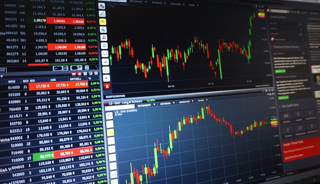 Real-time stock market charts showing ETF and crypto trading performance for Bitcoin and Ethereum in 2025.