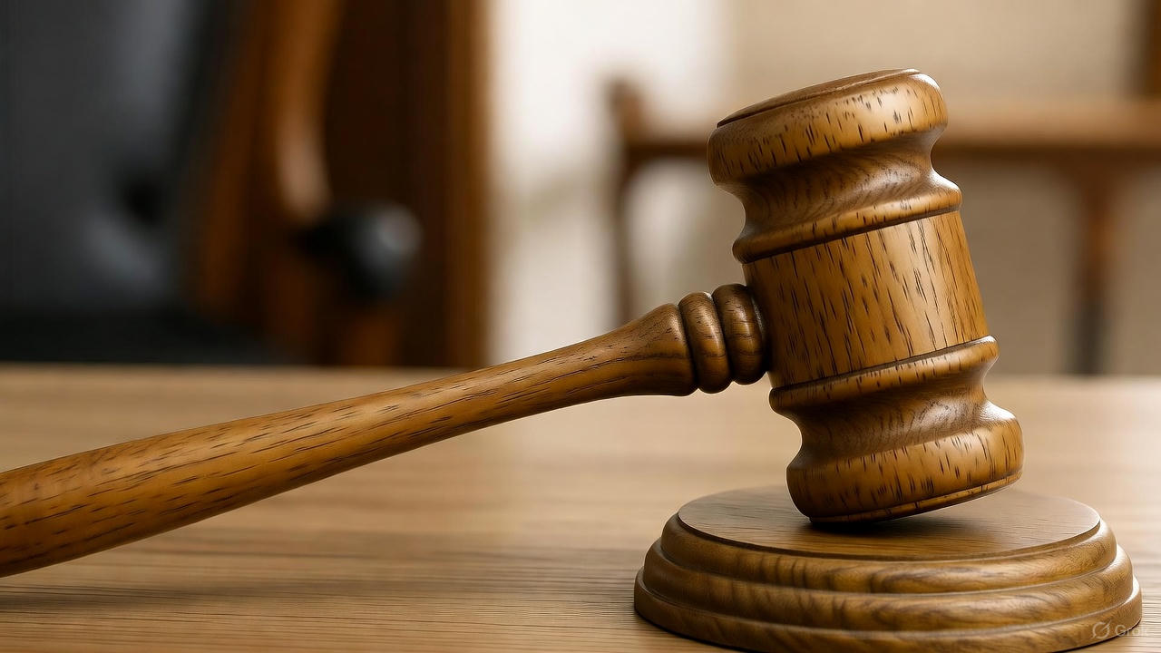 Wooden court hammer on a desk symbolizing the 2025 US court ruling banning NSO Group from targeting WhatsApp.