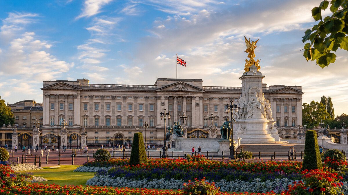 King Charles' Buckingham Palace exterior in London, the historic royal residence since 1837