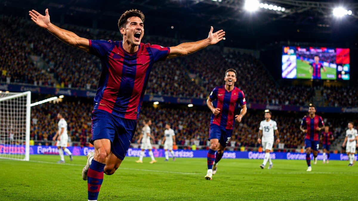 A Barcelona player celebrating during the preseason friendly against Birmingham City