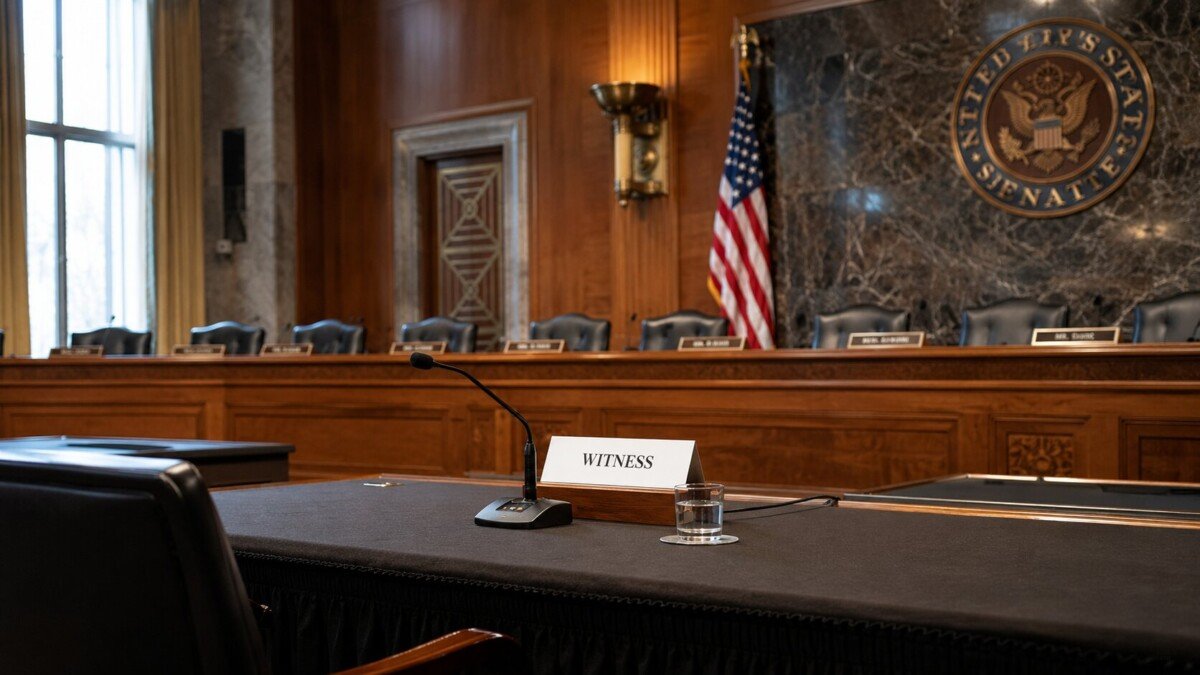 A U.S. Senate committee hearing room, representing testimony over DOJ settlement payouts and the Blanche confirmation.